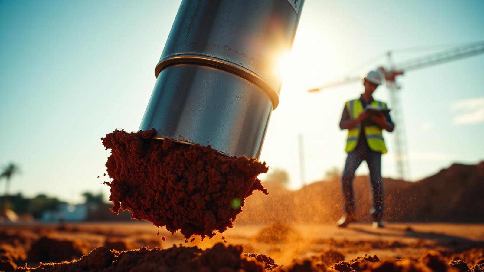 Amostrador SPT retirando solo argiloso em obra